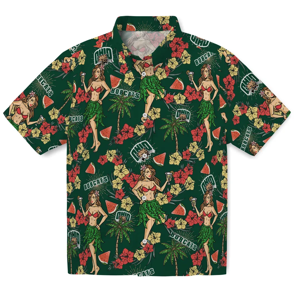 Ohio Bobcats Hawaiian Shirt - Hawaiian Girls Design ohio bobcats hawaiian girls design green hawaiian shirts best selling