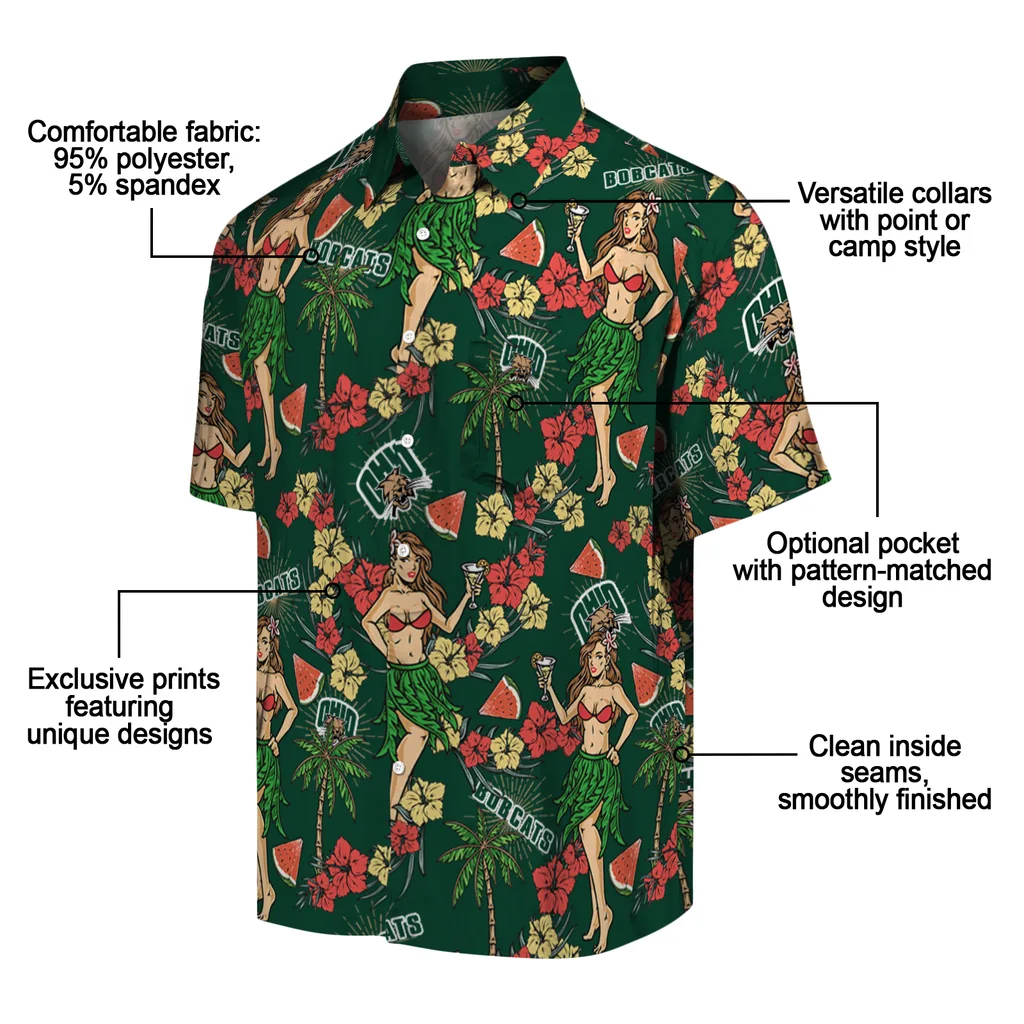 Ohio Bobcats Hawaiian Shirt - Hawaiian Girls Design ohio bobcats hawaiian girls design green hawaiian shirts new arrival