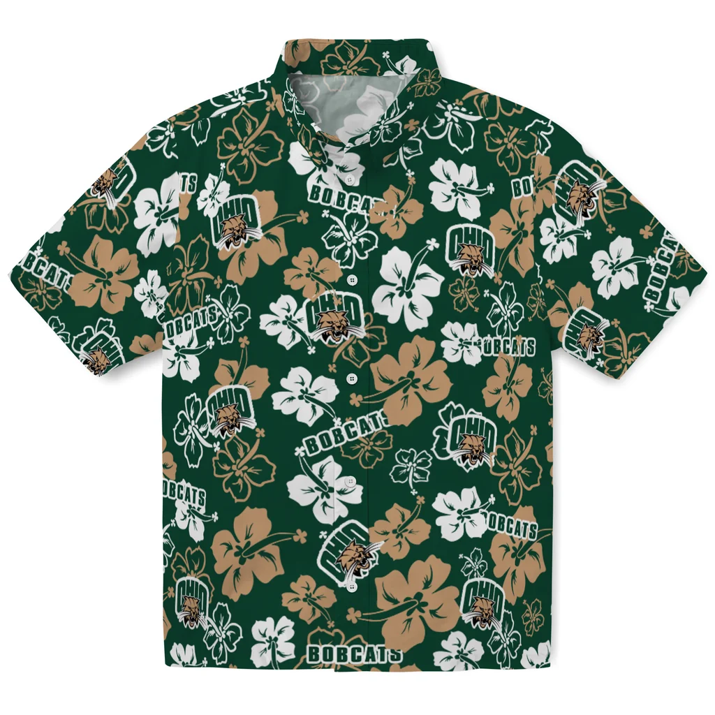 Ohio Bobcats Hawaiian Shirt - Hibiscus Flower Design ohio bobcats hibiscus bloom green hawaiian shirts best selling