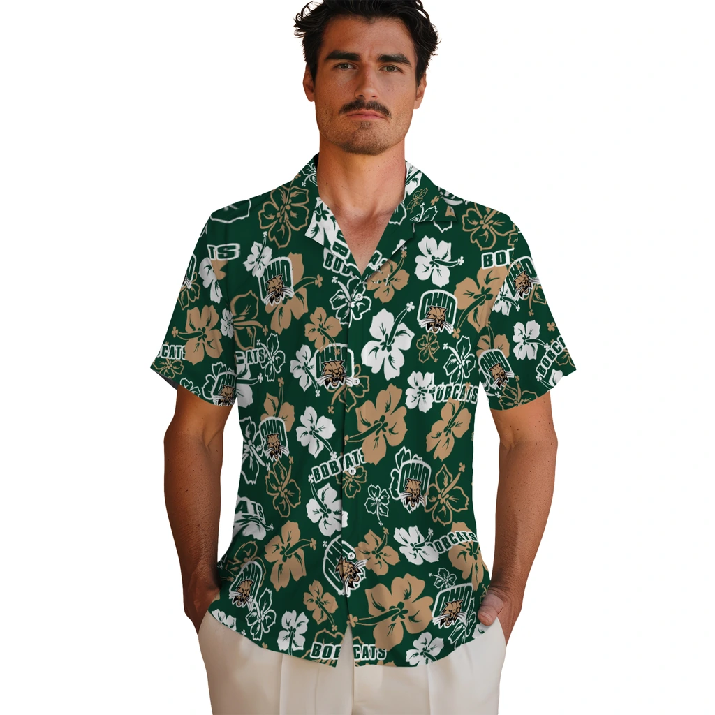 Ohio Bobcats Hawaiian Shirt - Hibiscus Flower Design ohio bobcats hibiscus bloom green hawaiian shirts fashion forward