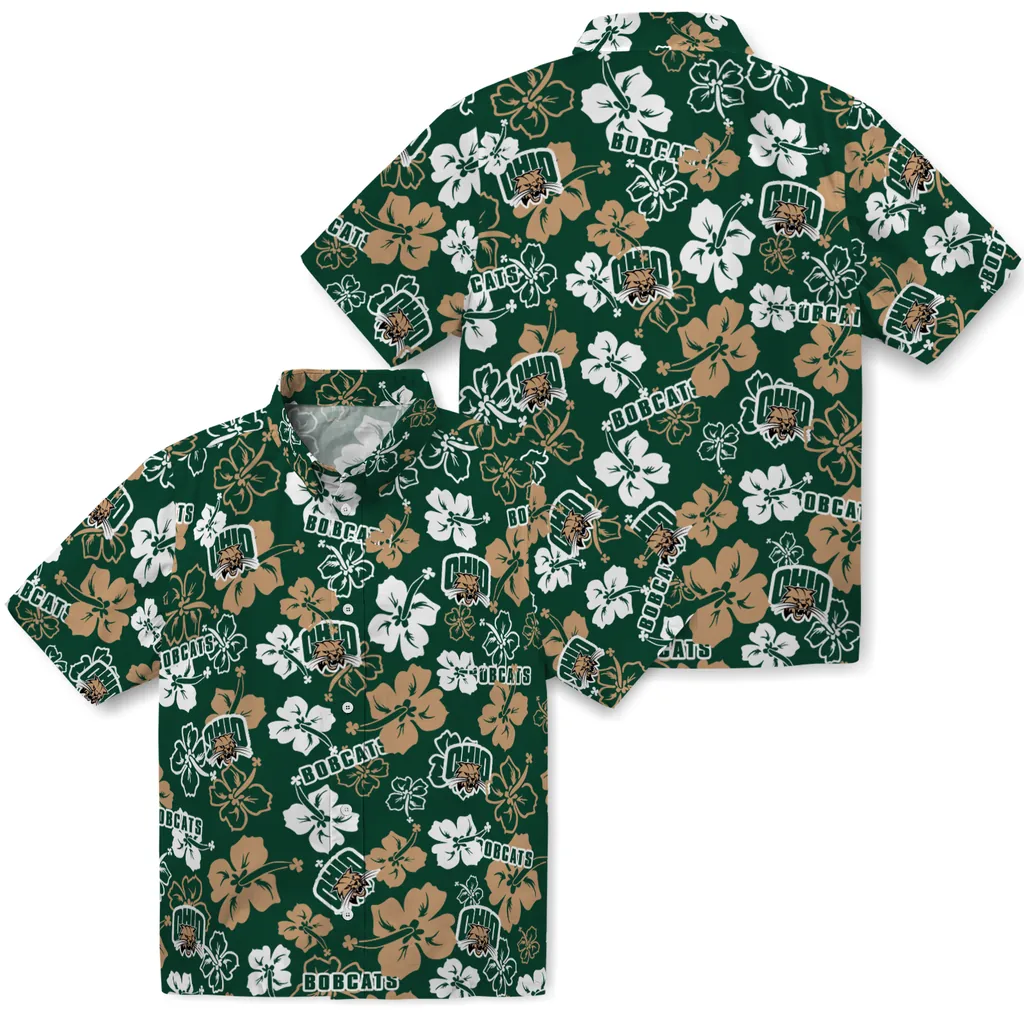 Ohio Bobcats Hawaiian Shirt - Hibiscus Flower Design ohio bobcats hibiscus bloom green hawaiian shirts high quality