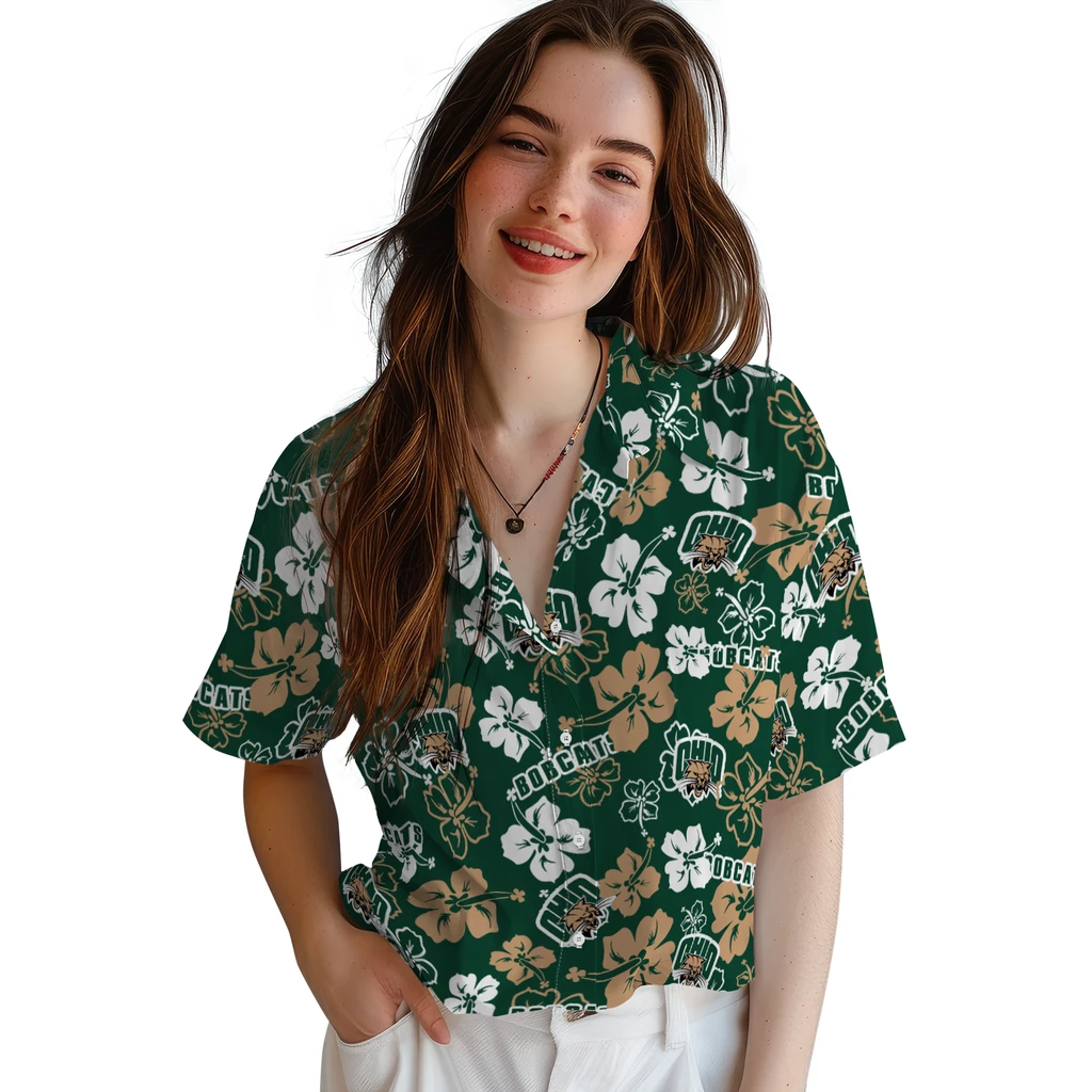 Ohio Bobcats Hawaiian Shirt - Hibiscus Flower Design ohio bobcats hibiscus bloom green hawaiian shirts latest model
