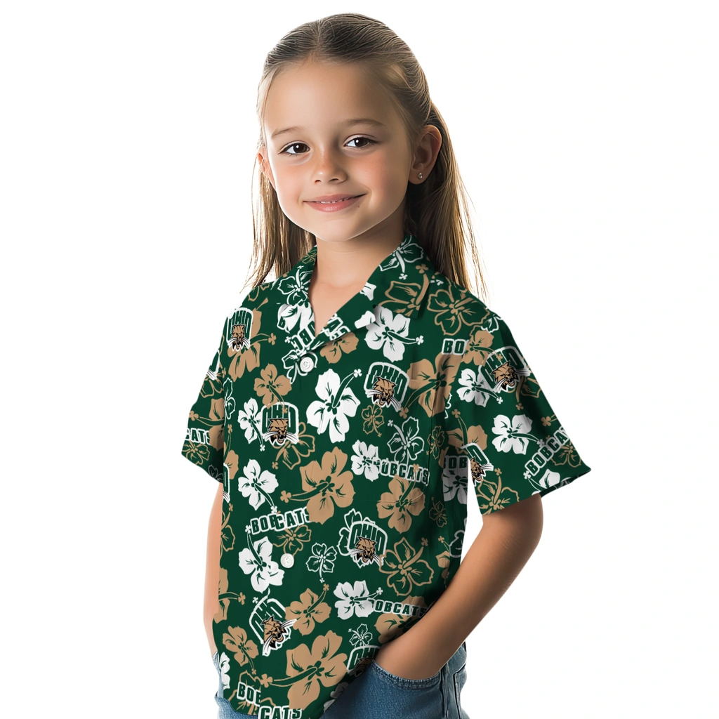 Ohio Bobcats Hawaiian Shirt - Hibiscus Flower Design ohio bobcats hibiscus bloom green hawaiian shirts premium grade