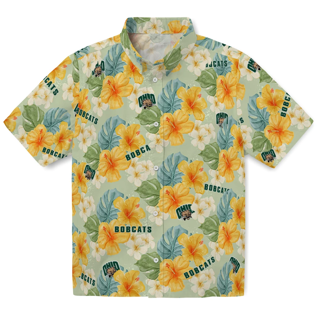 Ohio Bobcats Hawaiian Shirt - Hibiscus Mood ohio bobcats hibiscus mood pale lime yellow hawaiian shirts best selling