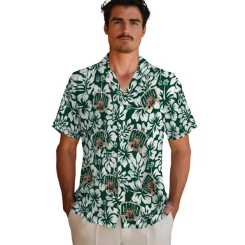ohio bobcats hibiscus motif green white hawaiian shirts fashion forward