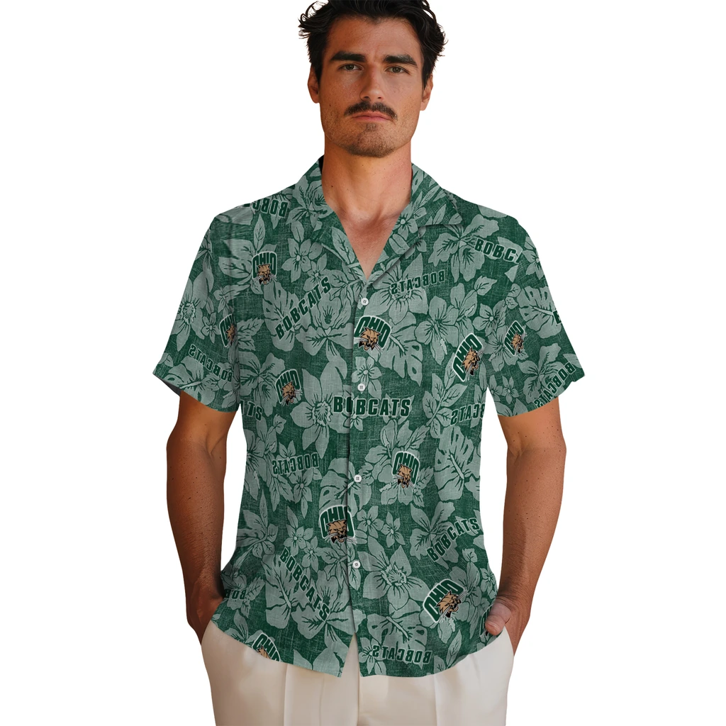 Ohio Bobcats Hawaiian Shirt - Hibiscus Oasis ohio bobcats hibiscus oasis green hawaiian shirts fashion forward