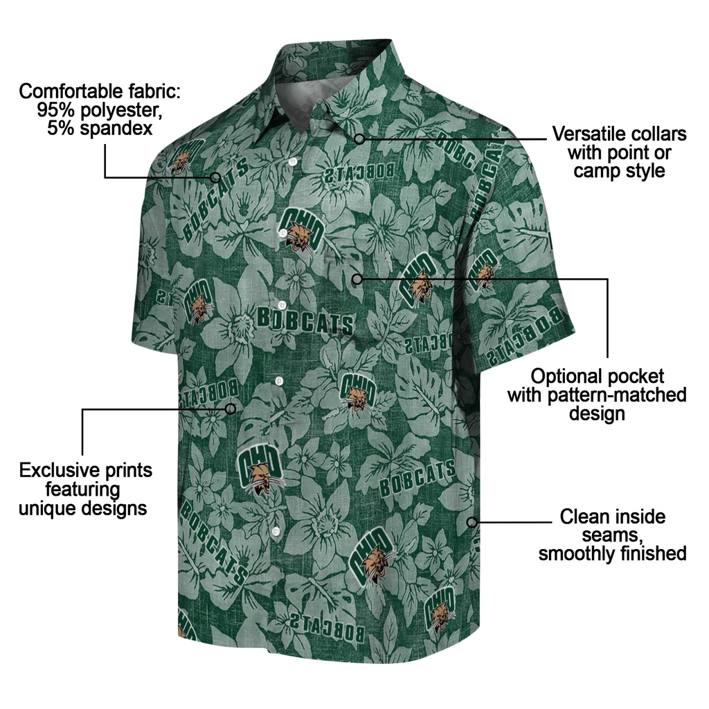 Ohio Bobcats Hawaiian Shirt - Hibiscus Oasis ohio bobcats hibiscus oasis green hawaiian shirts new arrival