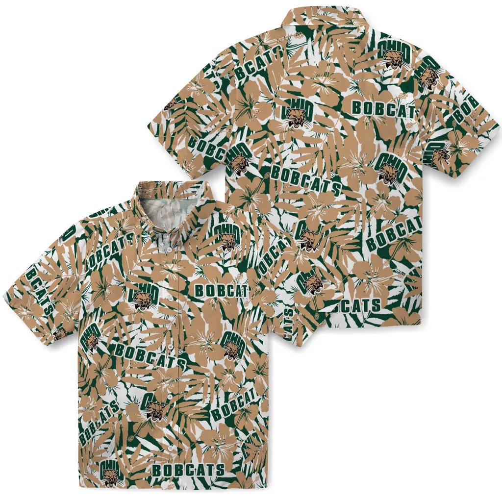 Ohio Bobcats Hawaiian Shirt - Hibiscus Overlay ohio bobcats hibiscus overlay hawaiian shirts high quality