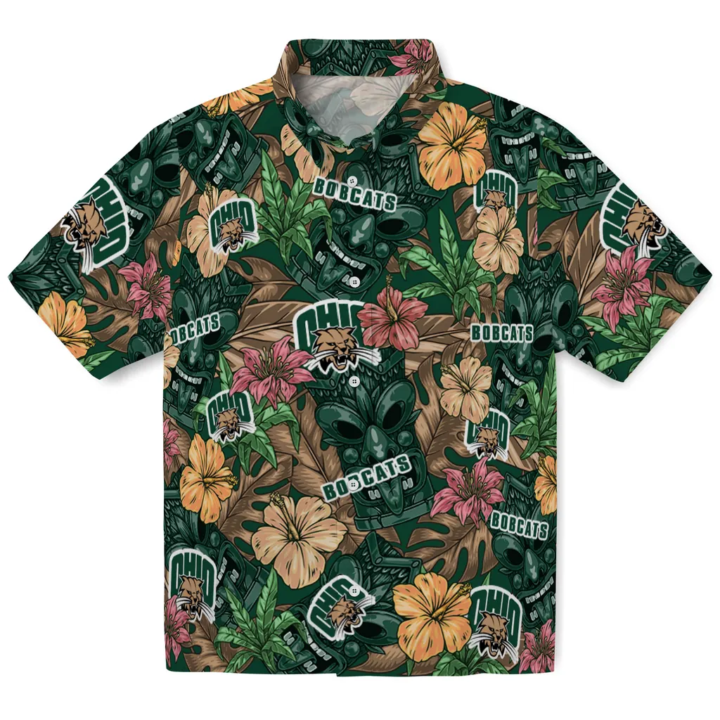 Ohio Bobcats Hawaiian Shirt - Hibiscus Tiki Jungle ohio bobcats tiki jungle green hawaiian shirts best selling