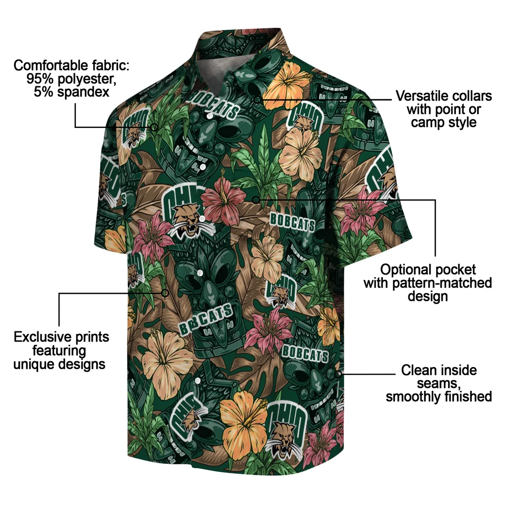 Ohio Bobcats Hawaiian Shirt - Hibiscus Tiki Jungle ohio bobcats tiki jungle green hawaiian shirts new arrival