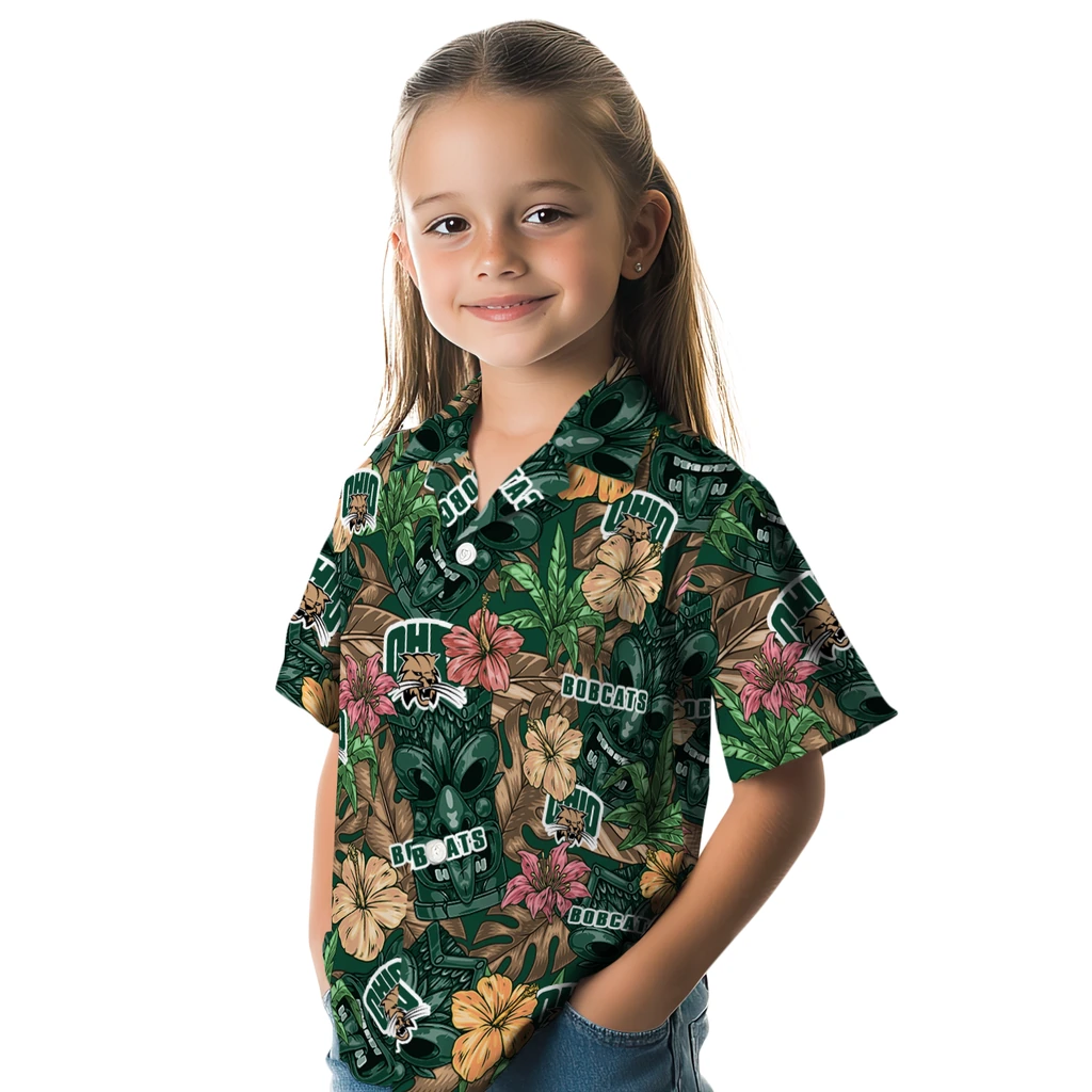 Ohio Bobcats Hawaiian Shirt - Hibiscus Tiki Jungle ohio bobcats tiki jungle green hawaiian shirts premium grade