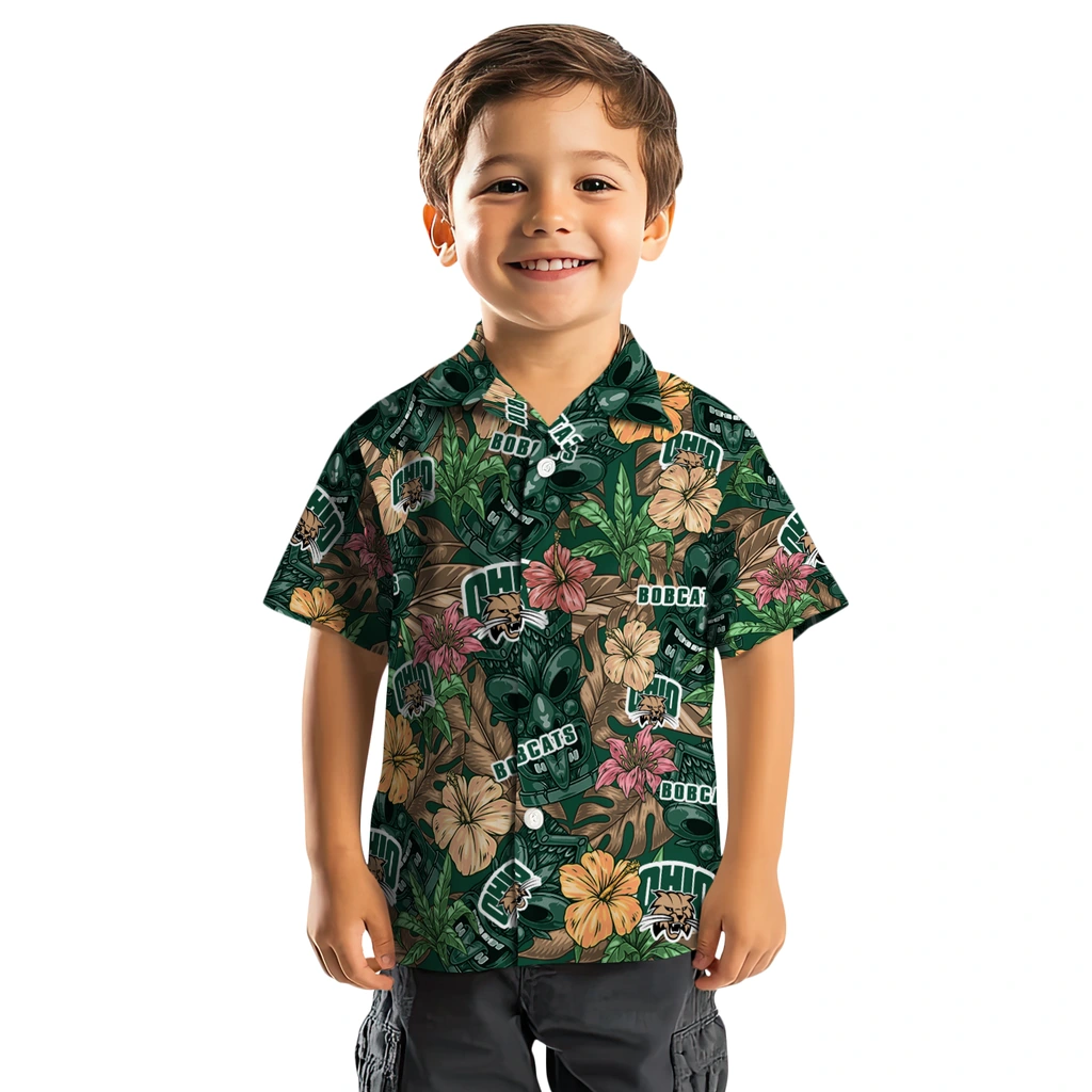 Ohio Bobcats Hawaiian Shirt - Hibiscus Tiki Jungle ohio bobcats tiki jungle green hawaiian shirts top rated