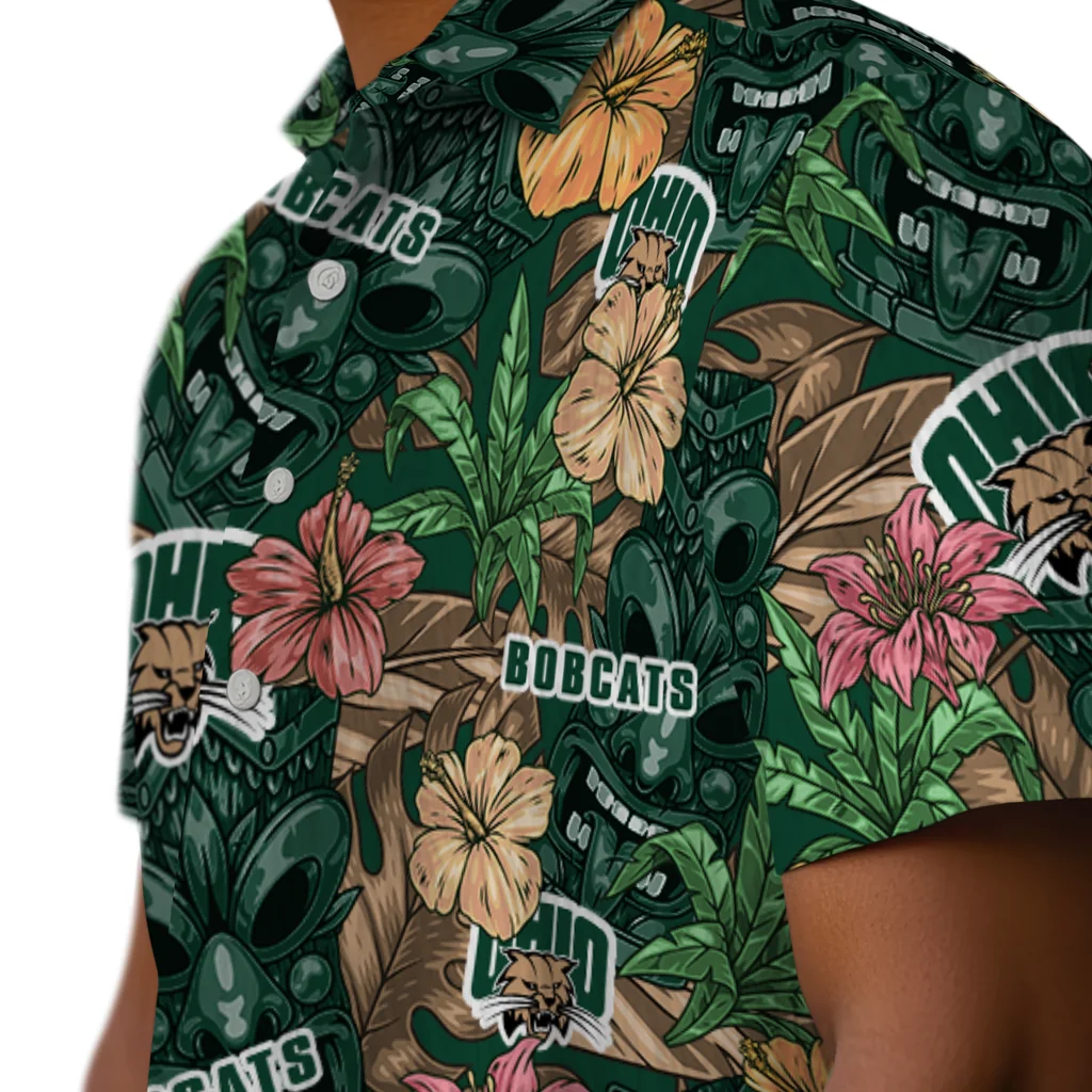 Ohio Bobcats Hawaiian Shirt - Hibiscus Tiki Jungle ohio bobcats tiki jungle green hawaiian shirts trendy
