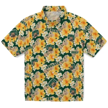 ohio bobcats hibiscus tropics green yellow hawaiian shirts best selling