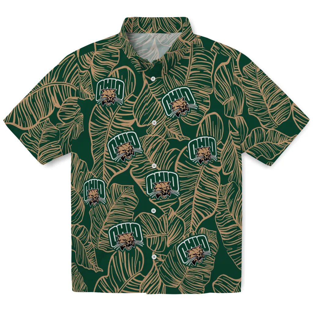Ohio Bobcats Hawaiian Shirt - Leaf Outline ohio bobcats leaf outline green hawaiian shirts best selling