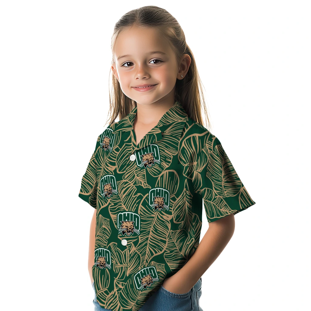 Ohio Bobcats Hawaiian Shirt - Leaf Outline ohio bobcats leaf outline green hawaiian shirts premium grade