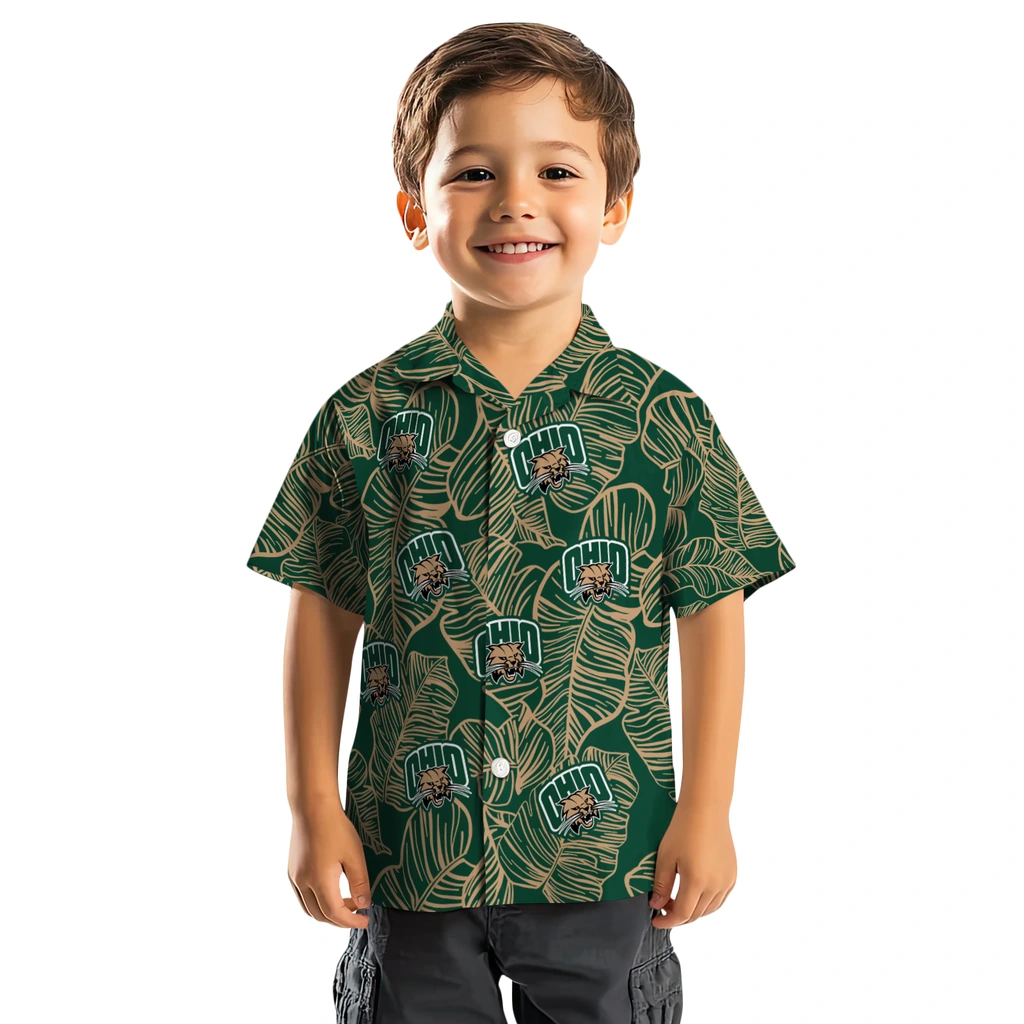 Ohio Bobcats Hawaiian Shirt - Leaf Outline ohio bobcats leaf outline green hawaiian shirts top rated