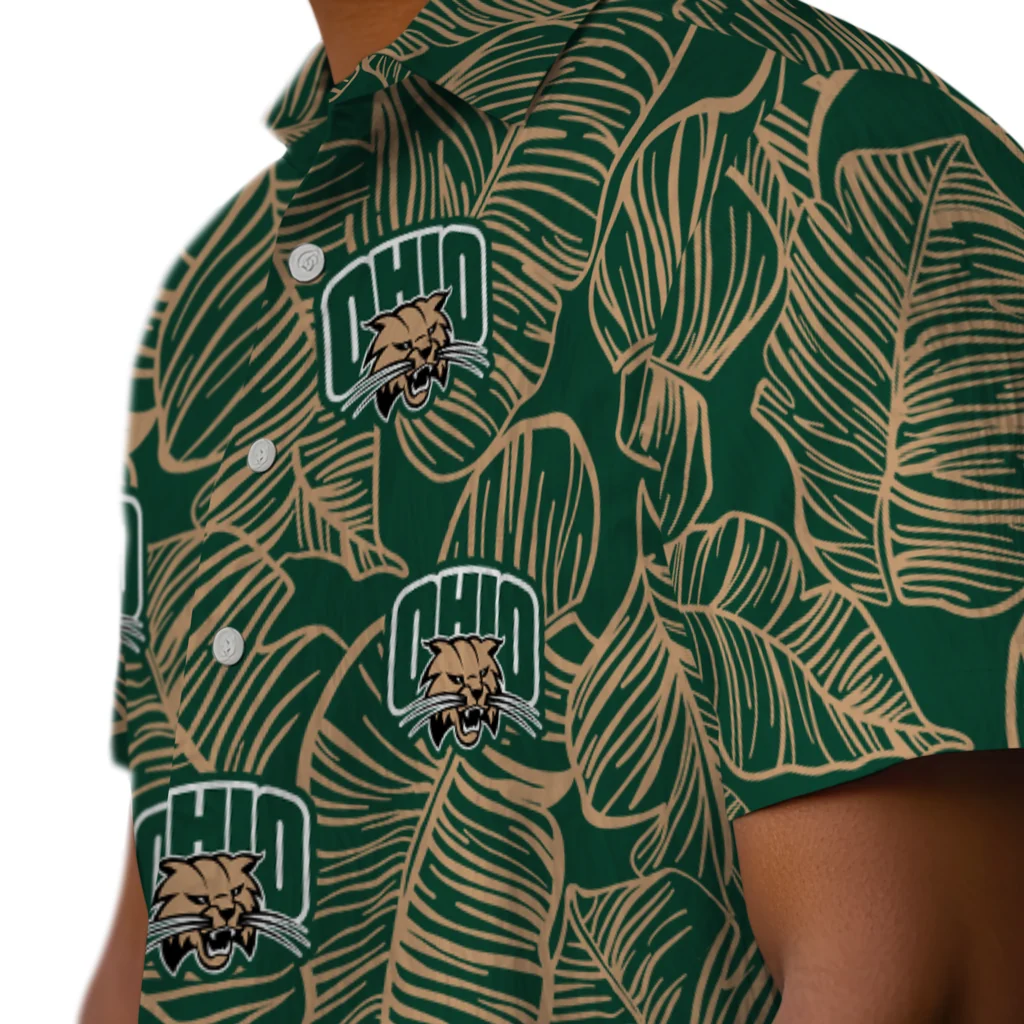 Ohio Bobcats Hawaiian Shirt - Leaf Outline ohio bobcats leaf outline green hawaiian shirts trendy