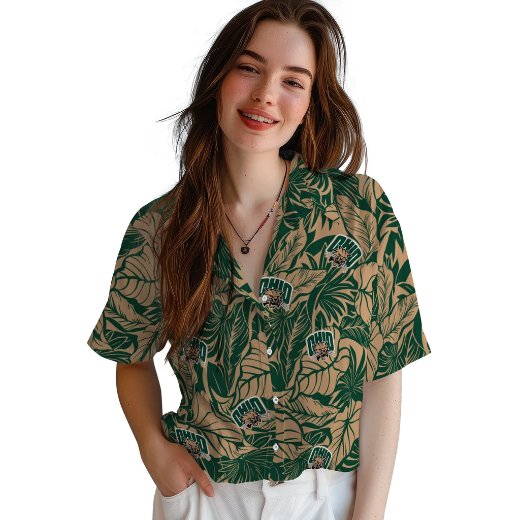 Ohio Bobcats Hawaiian Shirt - Monstera Layer ohio bobcats monstera layer green hawaiian shirts latest model