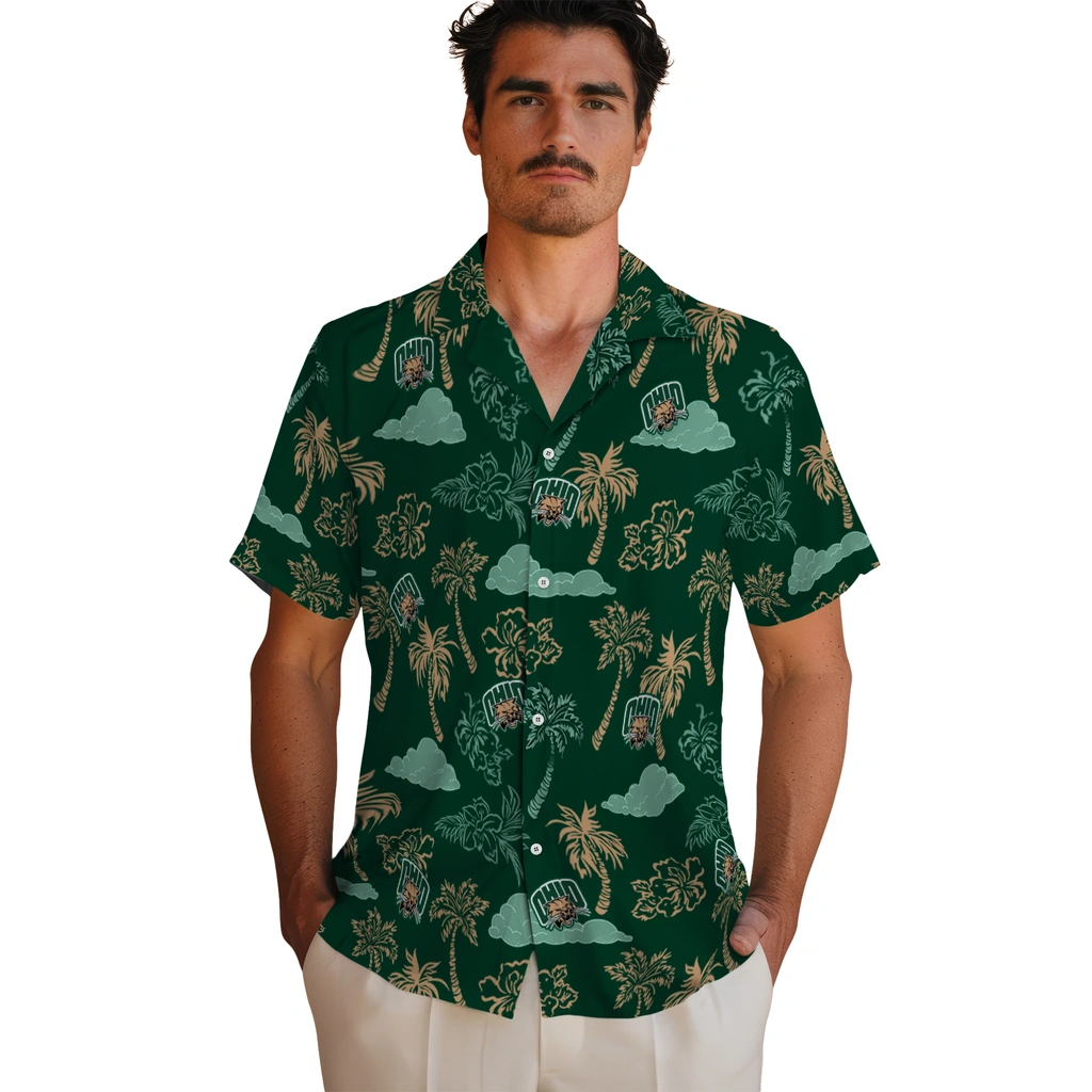 Ohio Bobcats Hawaiian Shirt - Palm And Clouds ohio bobcats palm and clouds green hawaiian shirts fashion forward