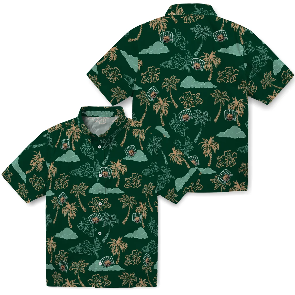 Ohio Bobcats Hawaiian Shirt - Palm And Clouds ohio bobcats palm and clouds green hawaiian shirts high quality