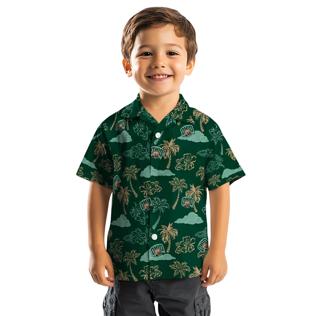 Ohio Bobcats Hawaiian Shirt - Palm And Clouds ohio bobcats palm and clouds green hawaiian shirts top rated