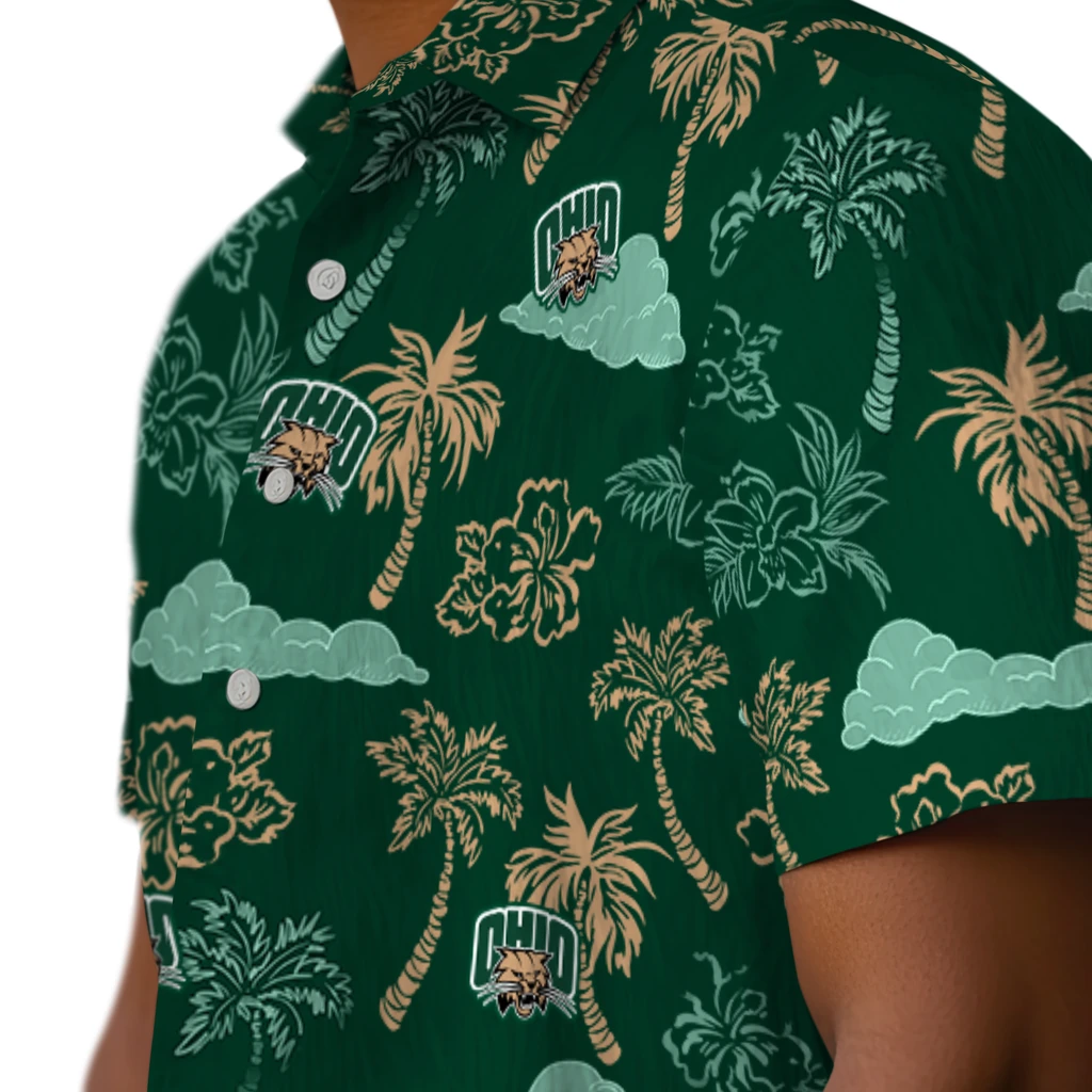 Ohio Bobcats Hawaiian Shirt - Palm And Clouds ohio bobcats palm and clouds green hawaiian shirts trendy