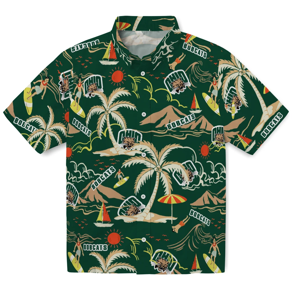 Ohio Bobcats Hawaiian Shirt - Palm Tree Island ohio bobcats palm tree island green hawaiian shirts best selling
