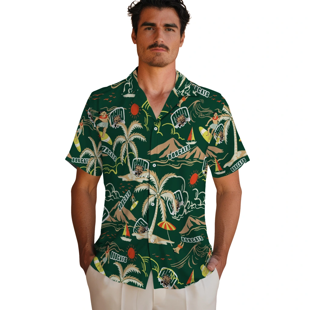 Ohio Bobcats Hawaiian Shirt - Palm Tree Island ohio bobcats palm tree island green hawaiian shirts fashion forward
