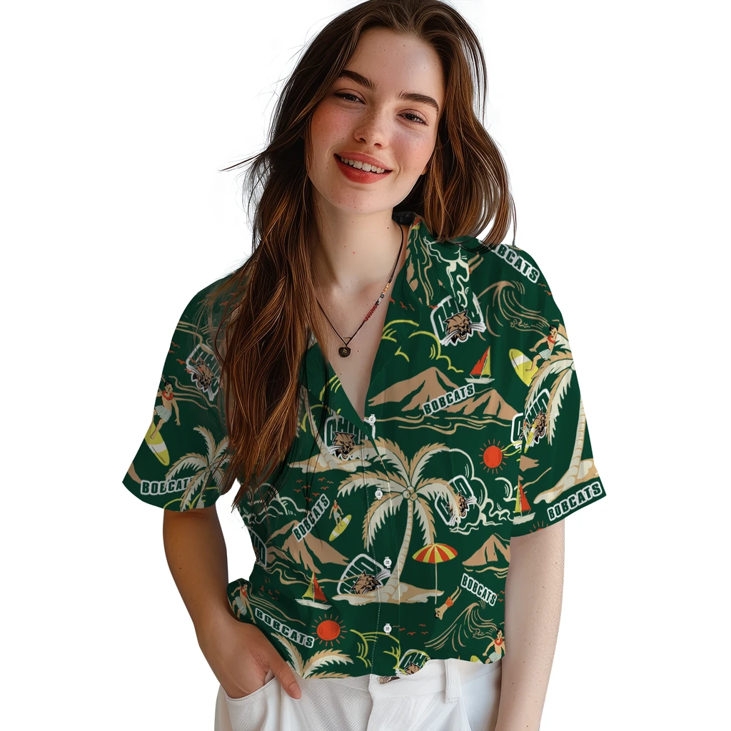 Ohio Bobcats Hawaiian Shirt - Palm Tree Island ohio bobcats palm tree island green hawaiian shirts latest model