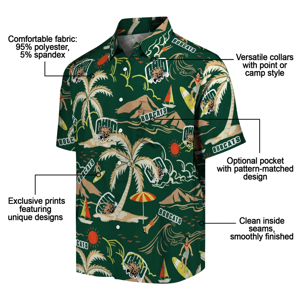 Ohio Bobcats Hawaiian Shirt - Palm Tree Island ohio bobcats palm tree island green hawaiian shirts new arrival
