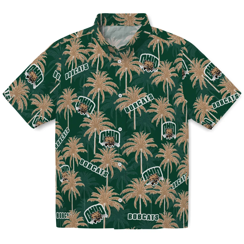 Ohio Bobcats Hawaiian Shirt - Palm Tree Motif ohio bobcats palm grove green hawaiian shirts best selling