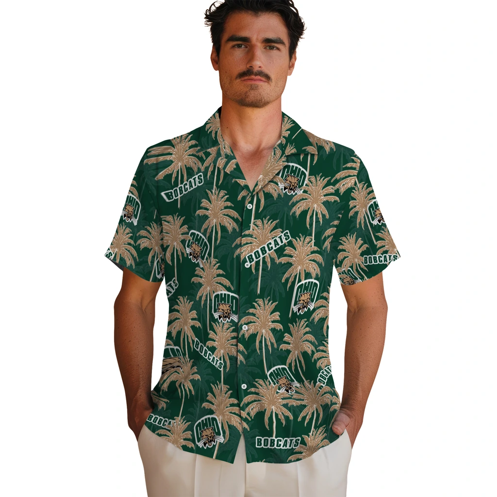 Ohio Bobcats Hawaiian Shirt - Palm Tree Motif ohio bobcats palm grove green hawaiian shirts fashion forward