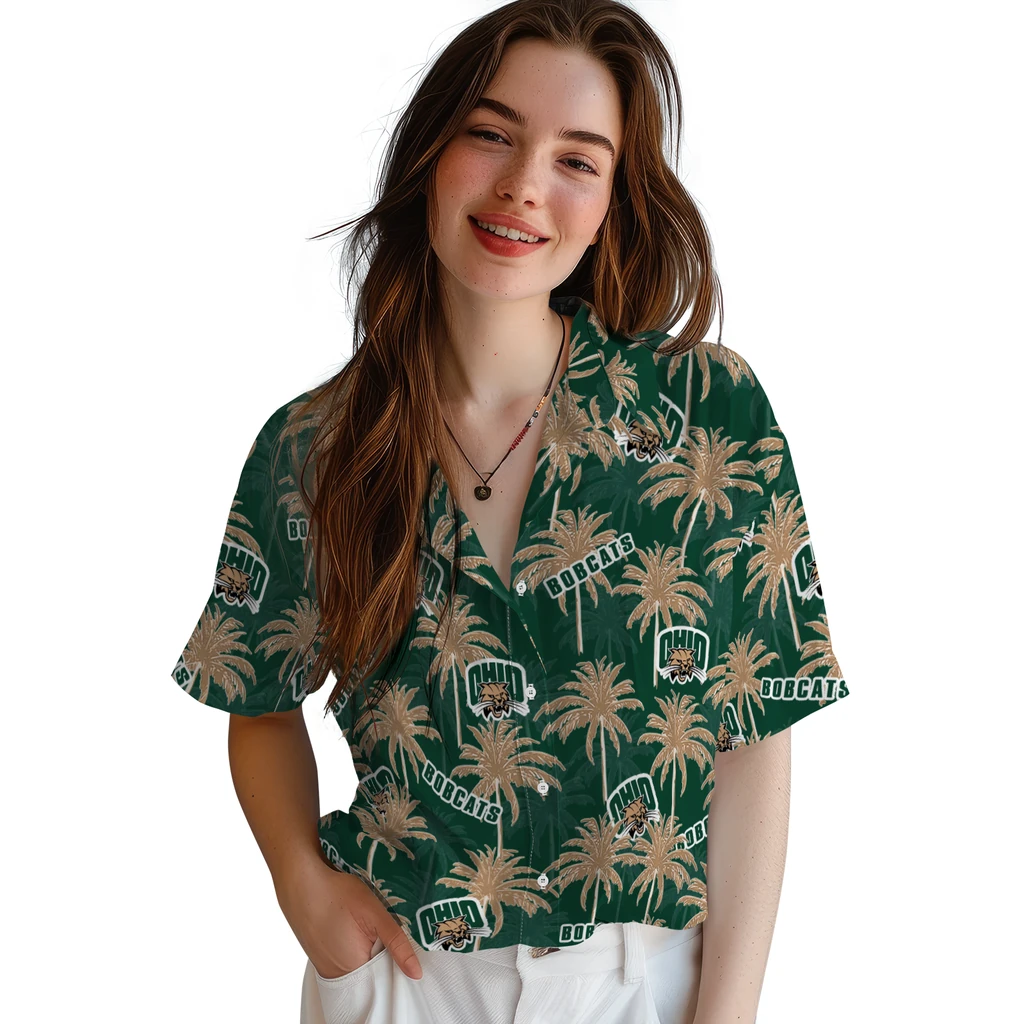 Ohio Bobcats Hawaiian Shirt - Palm Tree Motif ohio bobcats palm grove green hawaiian shirts latest model
