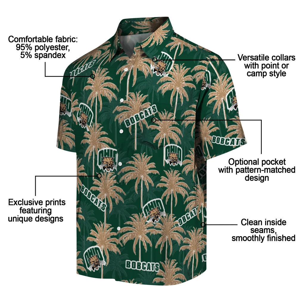 Ohio Bobcats Hawaiian Shirt - Palm Tree Motif ohio bobcats palm grove green hawaiian shirts new arrival
