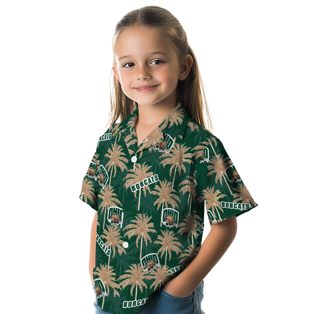Ohio Bobcats Hawaiian Shirt - Palm Tree Motif ohio bobcats palm grove green hawaiian shirts premium grade