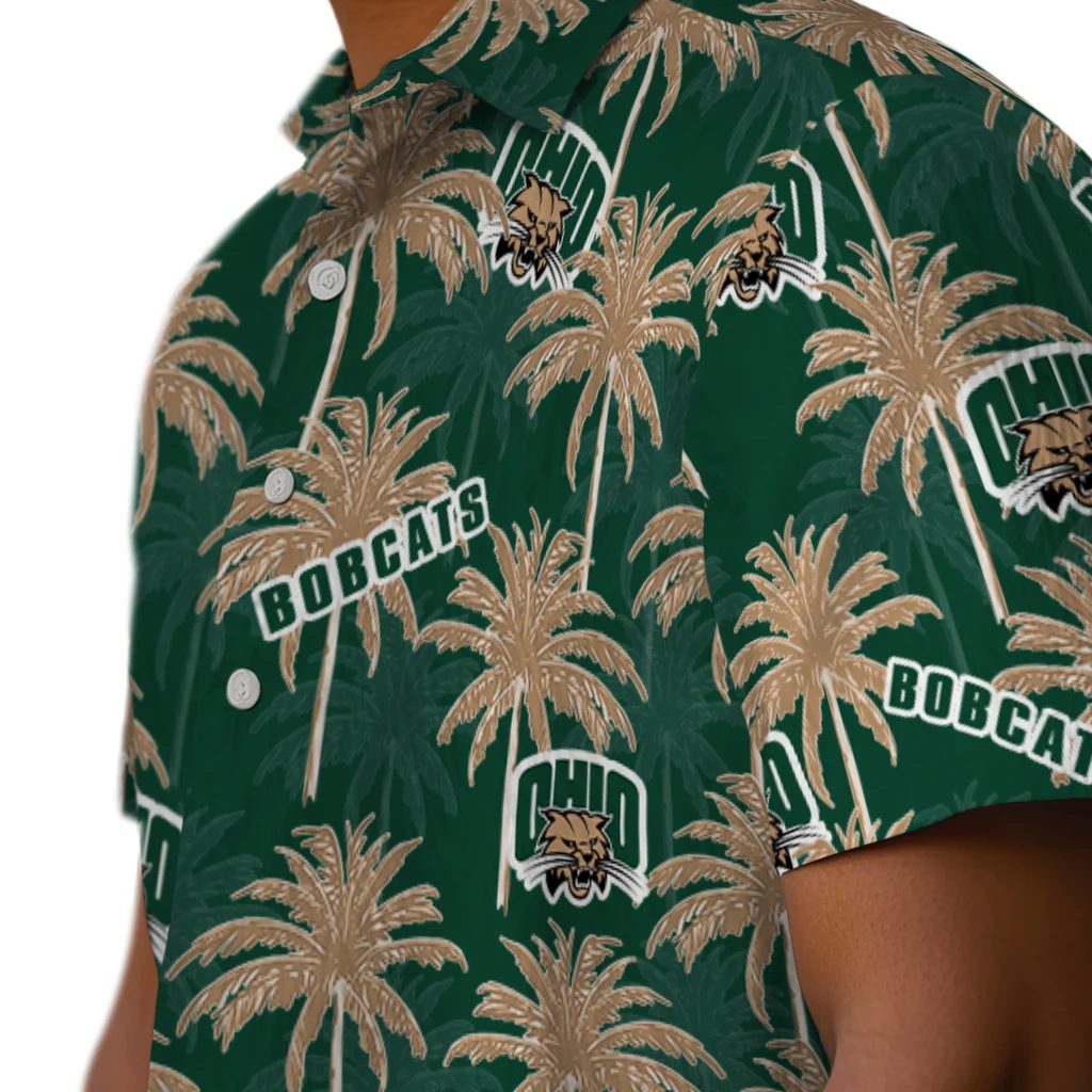 Ohio Bobcats Hawaiian Shirt - Palm Tree Motif ohio bobcats palm grove green hawaiian shirts trendy