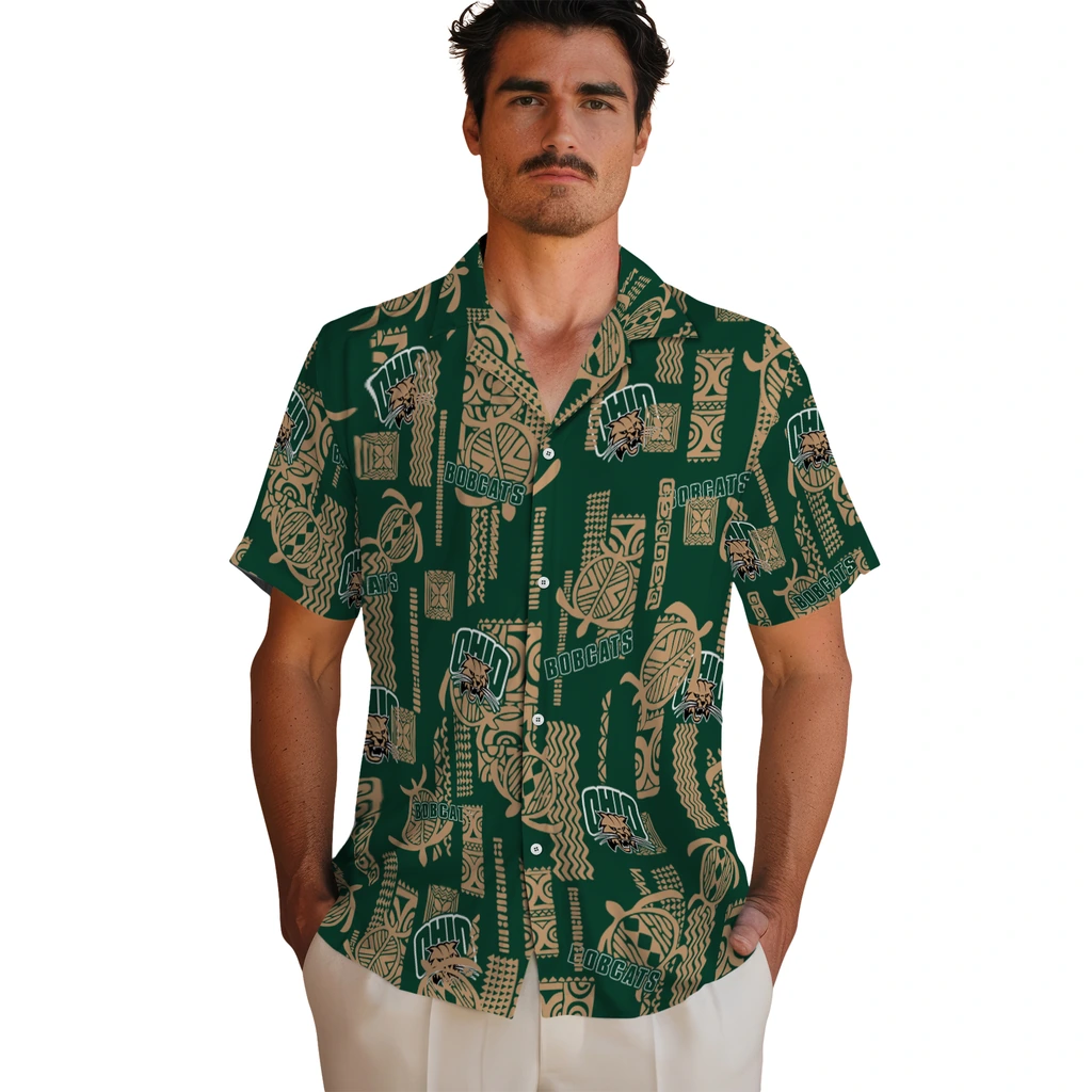Ohio Bobcats Hawaiian Shirt - Turtle Lines ohio bobcats turtle lines green hawaiian shirts fashion forward