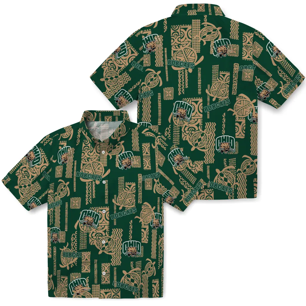 Ohio Bobcats Hawaiian Shirt - Turtle Lines ohio bobcats turtle lines green hawaiian shirts high quality