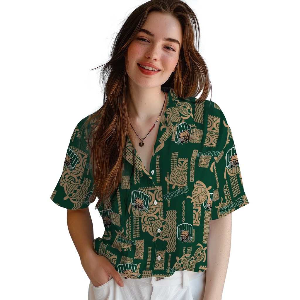 Ohio Bobcats Hawaiian Shirt - Turtle Lines ohio bobcats turtle lines green hawaiian shirts latest model