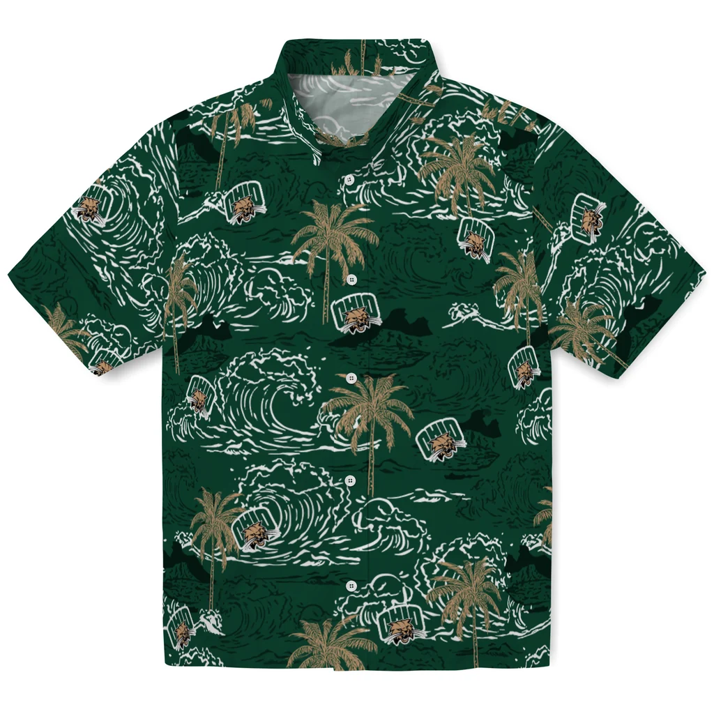 Ohio Bobcats Hawaiian Shirt - Wave Palm ohio bobcats wave palm green hawaiian shirts best selling