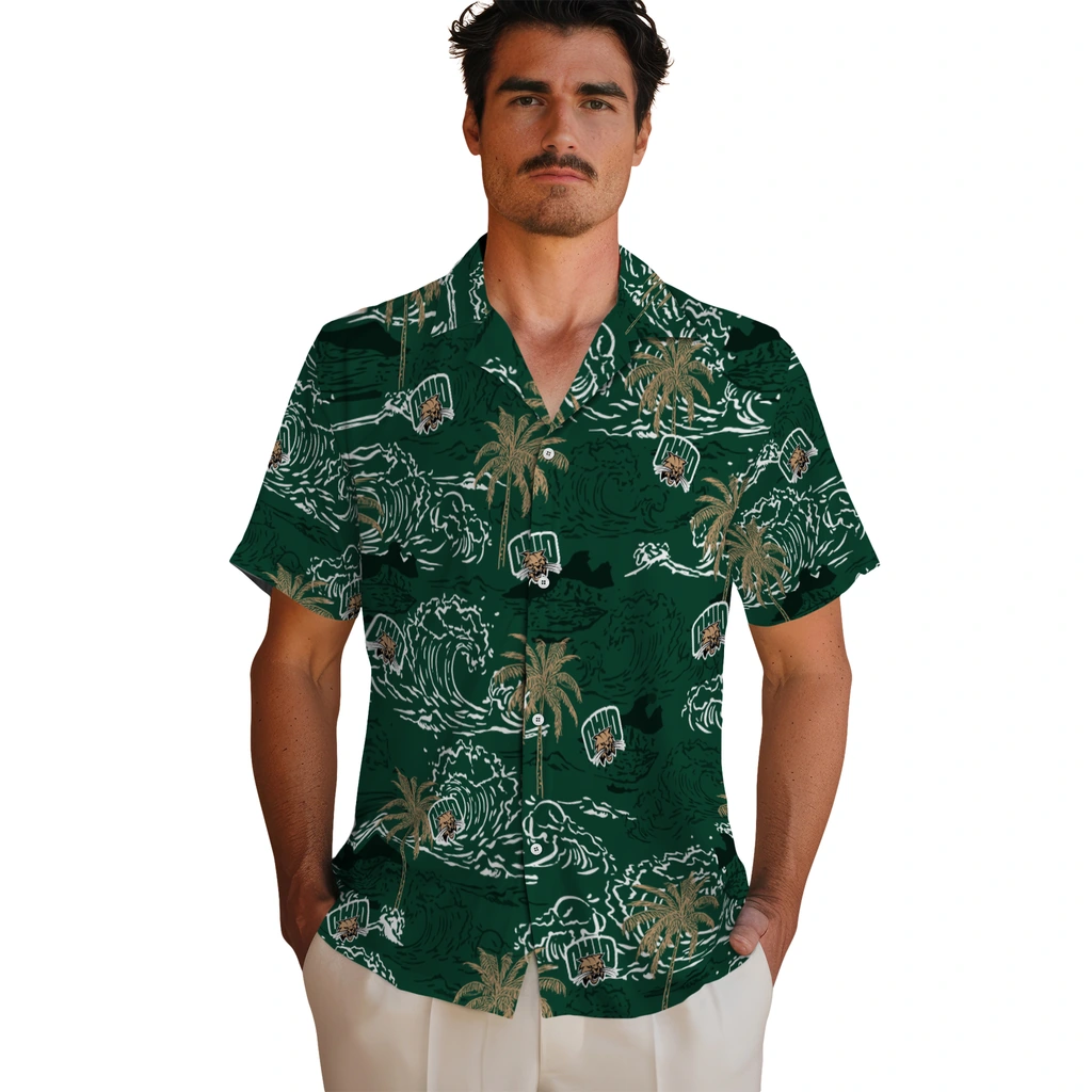 Ohio Bobcats Hawaiian Shirt - Wave Palm ohio bobcats wave palm green hawaiian shirts fashion forward