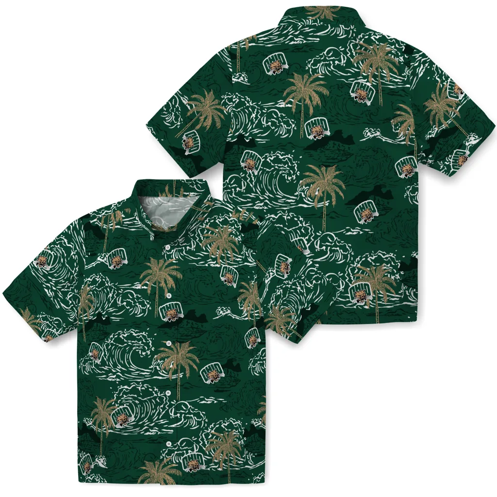 Ohio Bobcats Hawaiian Shirt - Wave Palm ohio bobcats wave palm green hawaiian shirts high quality