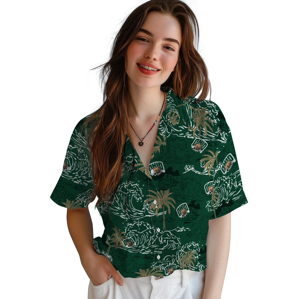 Ohio Bobcats Hawaiian Shirt - Wave Palm ohio bobcats wave palm green hawaiian shirts latest model