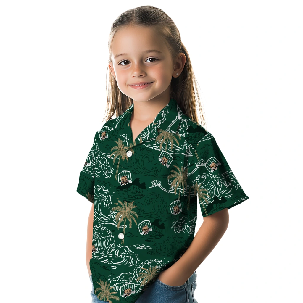 Ohio Bobcats Hawaiian Shirt - Wave Palm ohio bobcats wave palm green hawaiian shirts premium grade