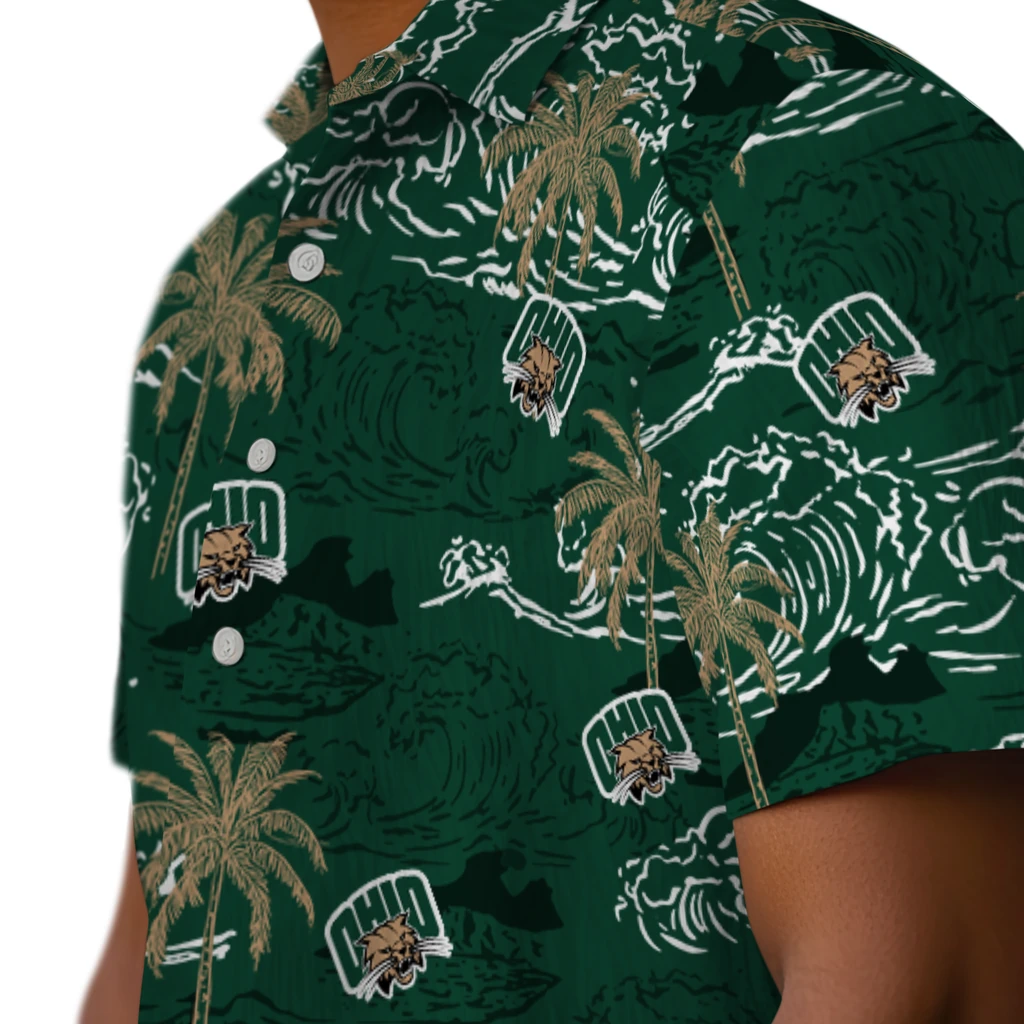 Ohio Bobcats Hawaiian Shirt - Wave Palm ohio bobcats wave palm green hawaiian shirts trendy