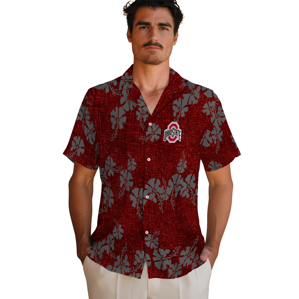 Ohio State Buckeyes Hawaiian Shirt - 50th State Flower ohio state buckeyes hibiscus petals scarlet hawaiian shirts fashion forward