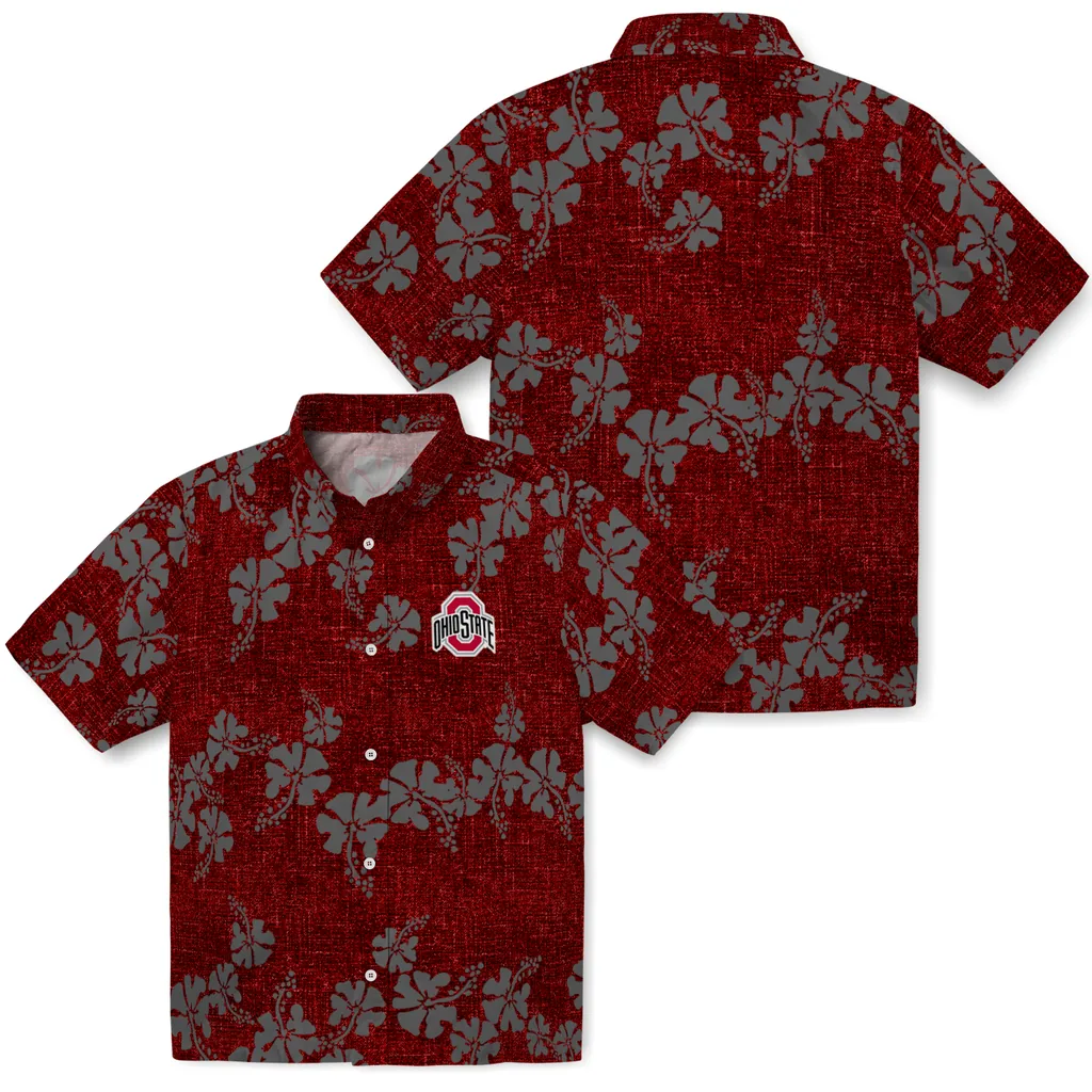 Ohio State Buckeyes Hawaiian Shirt - 50th State Flower ohio state buckeyes hibiscus petals scarlet hawaiian shirts high quality