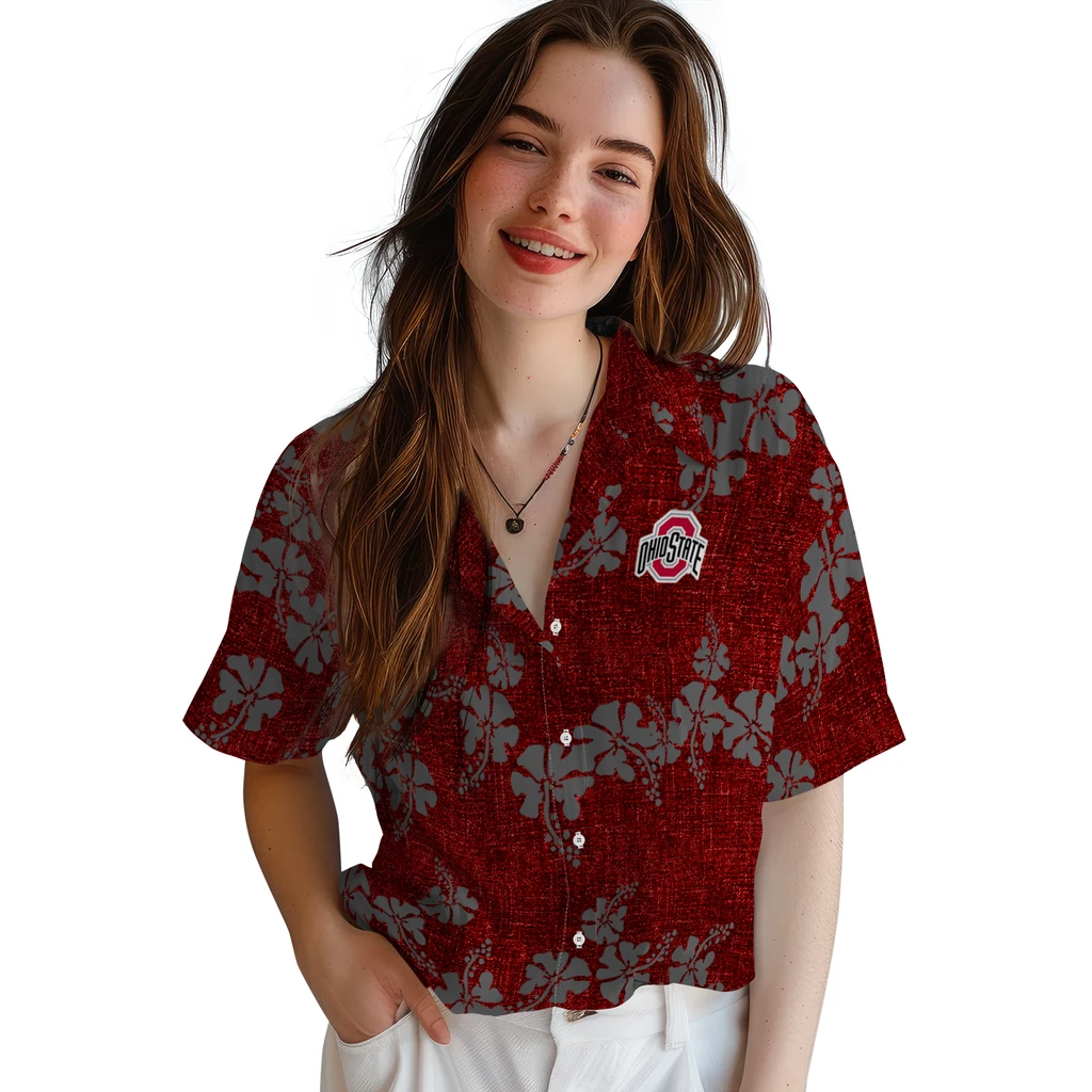 Ohio State Buckeyes Hawaiian Shirt - 50th State Flower ohio state buckeyes hibiscus petals scarlet hawaiian shirts latest model