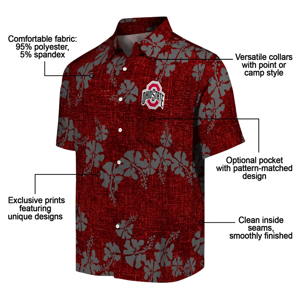 Ohio State Buckeyes Hawaiian Shirt - 50th State Flower ohio state buckeyes hibiscus petals scarlet hawaiian shirts new arrival
